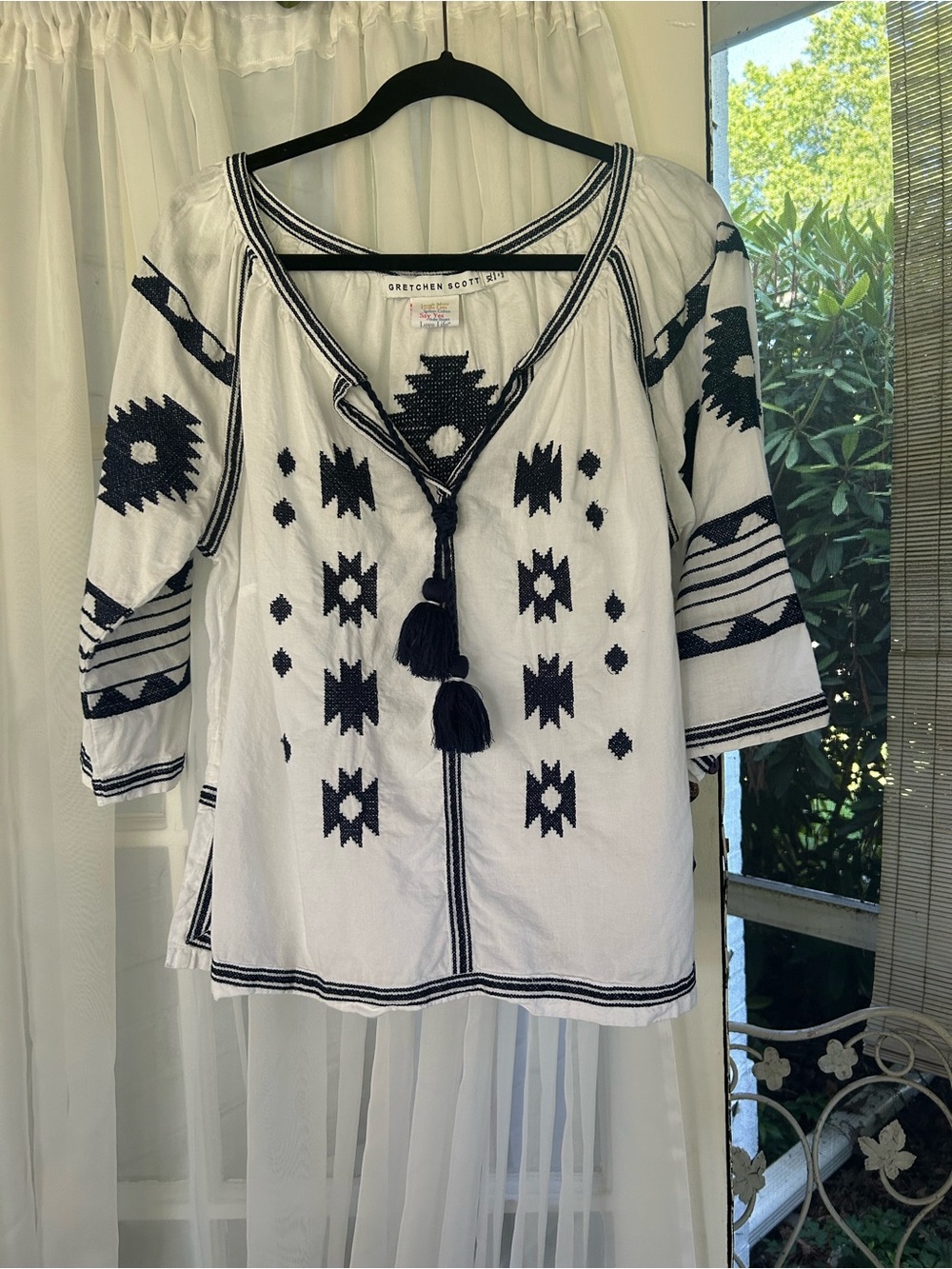 Gretchen Scott Designs White Tunic with Blue Embroidery - Picture 2 of 5